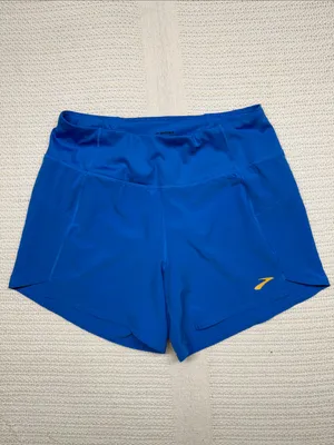 Brooks Run Happy Women's Royal Blue Running Shorts with Yellow Logo thumbnail 3