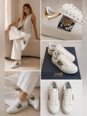 Roberto Cavalli leather White and Gold Women's Sneakers thumbnail 2