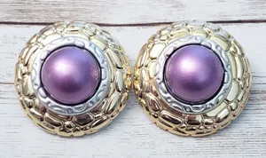 Vintage Clip On Earrings Large Statement Metallic Purple, Gold Tone, Silver Tone thumbnail 1