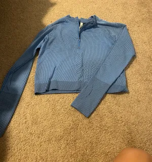 Lululemon Athletica Blue Patterned Half-Zip Top thumbnail 1