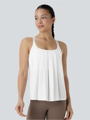 Halara M Double Straps Pleated Quick Dry Yoga Cami Top New with Tags White thumbnail 3