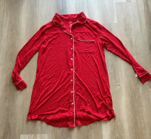 Auden Womens Red Button Down Long Sleeve Sleep Shirt Nightgown Size M NWT thumbnail 1