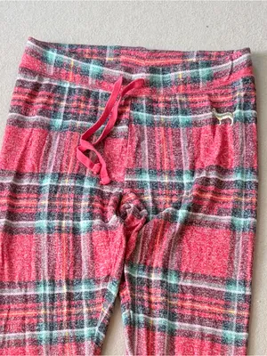 Y2K Victoria's Secret PINK plaid pajama petite small gold dog embroidered logo thumbnail 6