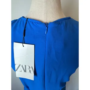 Zara Dress Women Medium Royal Blue Ruched V‎ Neck Sleeveless Midi NWT Party thumbnail 9