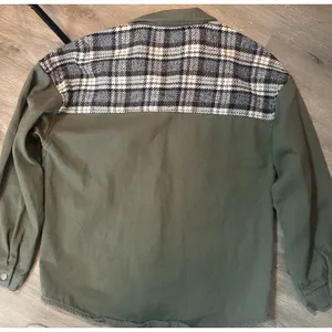 Womens Coats Size Large Cufflink Cotton Denim Plaid Shirt Jacket Army Green thumbnail 6