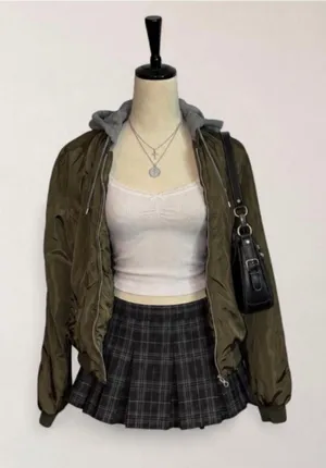 Outer Edge Olive Green Bomber Jacket with Gray Hood thumbnail 1