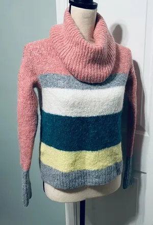 Lou & Grey LOFT Womens XS‎ Multicolor Striped Turtleneck Sweater Alpaca Wool thumbnail 1
