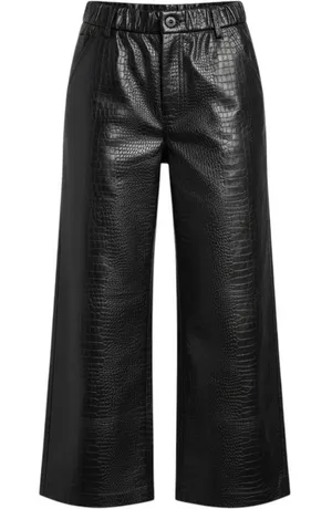 Chicos Faux Leather Croc Embossed Wide Leg Pants Black Size 3 16 XL edgy rocker thumbnail 1