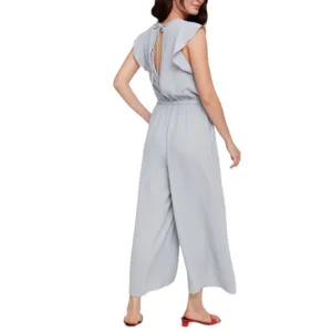 Aritzia Wilfred fleurette jumpsuit womens M ruffle sleeve cropped wide leg gray thumbnail 3