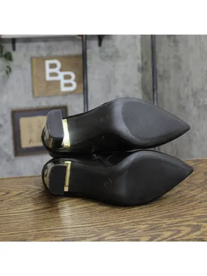 A New Day Womens Sienna Low Shaft Heeled Boots 94637418 Black / Gold 9M thumbnail 5