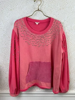 POL Pink Rhinestone Stud Accent Pocket Sweatshirt - Size - Medium thumbnail 2