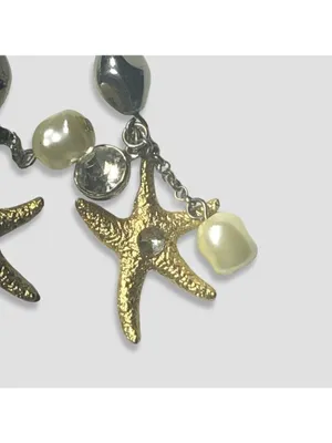 Vintage Under the Sea Dangle Earrings Starfish Embedded Rhinestones Gold/White thumbnail 3