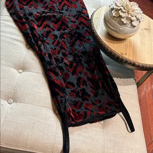 Silk Road 100% Silk Maroon Velvet Black Sheer Floral Double Layered Maxi Dress thumbnail 8