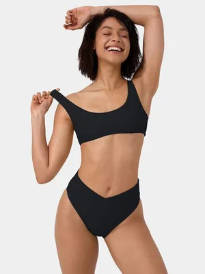 Halara Solid U Neck Bikini Top Swimsuit Small Women’s Black NWT thumbnail 1