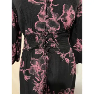 Whimsical‎ American Rag Midi Dress S Black Pink Floral Smocked Waist High-Low thumbnail 14