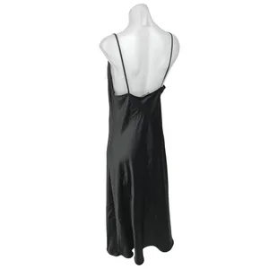 Zara Black Silk Satin Sleeveless Cami Camisole Cowl Neck Midi Tank Slip Dress L thumbnail 2