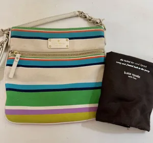 KATE SPADE Cobble Hill Ellen Multicolored Striped Canvas Crossbody Shoulder Bag thumbnail 1