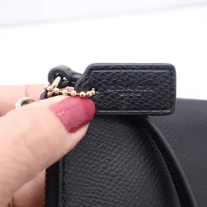 Coach Corner Zip Wristlet Black Crossgrain Leather Gold Logo thumbnail 4