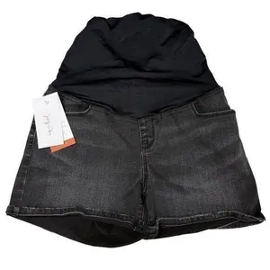 Isabel Maternity Crossover Panel Super Stretch Denim Jean Midi Shorts Sz 6 Black thumbnail 1