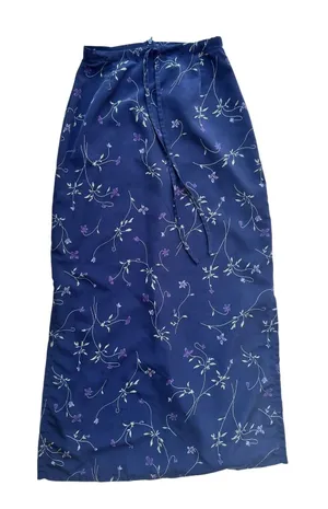 Vintage Y2K Aeropostale Navy Blue Floral Midi Slip Skirt Size 6 Slit Whimsygoth thumbnail 1