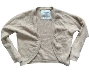 Abercrombie Vintage Y2K Beige Tan Wool Rabbit Cashmere Beaded Rhinestone Shrug Crop Sweater thumbnail 1