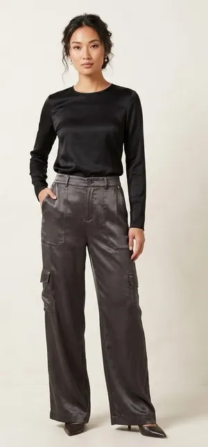Young Fabulous & Broke (YFB) Women’s Satin Gray Cargo Pants Size Small thumbnail 1