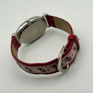 Reindeer Theme Oval Silver Tone Dial Red & Pink Band Watch Working thumbnail 5