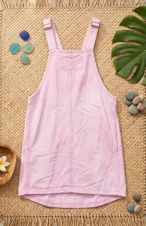 Women's Pastel Pink Cotton Denim Overall Mini Dress thumbnail 1