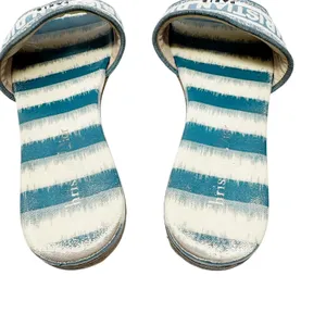 Christian Dior Dway Slides Deep Ocean Blue White Striped Canvas Sandals 37.5 thumbnail 5