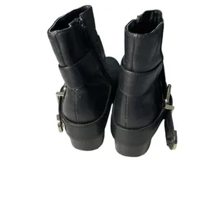 Breckelles belted boots black moto biker 7.5 comfort low heel‎ edgy comfort thumbnail 7