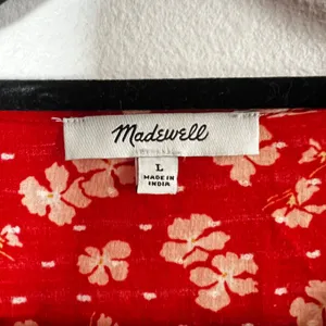 Madewell‎ Floral Peplum Top Womens Large 100% Cotton Red Puff Sleeve thumbnail 4
