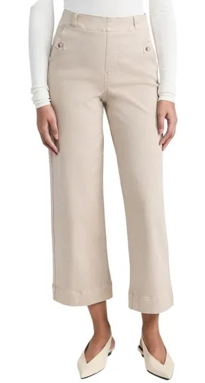 Spanx‎ Stretch Twill Wide Leg Crop Pants Soft Sage Beige 20312R Womens Large L thumbnail 1