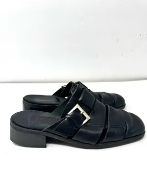 ENZO ANGIOLINI distressed black leather mules, size 8.5 thumbnail 4