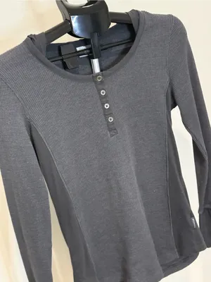 Columbia Charcoal Gray Waffle Knit Henley Hoodie Top Size Large thumbnail 3