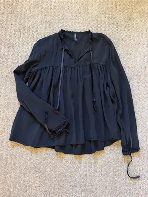 Zara Trafaluc Black Swiss Dot Babydoll Blouse - Size S thumbnail 7