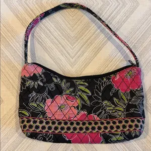 Croft & Barrow Black Pink Quilted Floral Shoulder Bag Small thumbnail 1