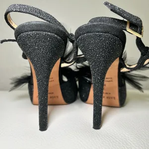Kate Spade‎ Glitter Feather Black Open Toe Slingback Pumps Heels Size 7 thumbnail 4