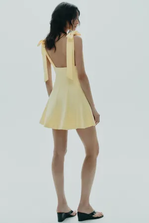 Zara Yellow V-Neck Tie-Shoulder Fit & Flare Dress thumbnail 6