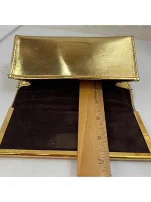 Tory Burch Gold Metallic Leather Cosmetic Case 7" X 3" Rectangular Design 2s thumbnail 8