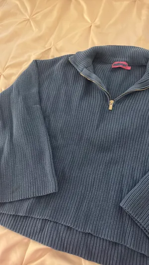 Edikted Amour zip blue knit sweater thumbnail 2