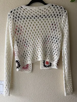 debut Crochet Openwork Tie-Front Cardigan with Floral Motifs thumbnail 9