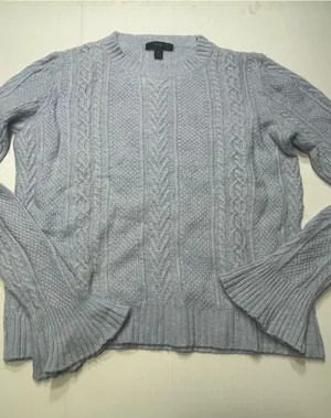 J.Crew Soft Cable Knit Sweater Flared Bell Cuff Women Sz S Light Blue Wool Blend thumbnail 1