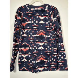 Columbia Fleece Crewneck Shirt Navy Coral Geometric Southwestern Layering Large thumbnail 5
