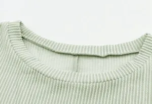 NEW Pale Green Ribbed Oversized Slouchy Roll Tab Sleeve Top Size Small thumbnail 12