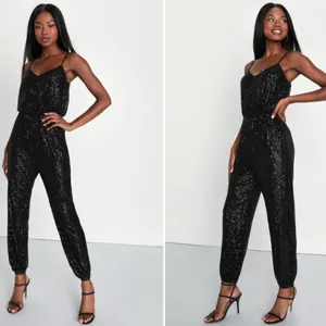 LULU's Sexy Chic Elegant Prom Holidays Wedding Sequins Shimmer Sparkle Jumpsuit thumbnail 4