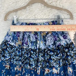 Sostanza Blue Floral Maxi Skirt Lined Stripe Patch 100% Cotton Boho Chic Casual thumbnail 6