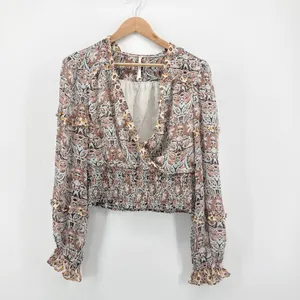 Anthropologie Paisley Smocked Waist Ruffle‎ Blouse Medium OB1487981 Multicolor thumbnail 4