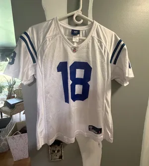 Reebok Peyton Manning Indianapolis Colts #18 White & Royal Blue Football Jersey thumbnail 1