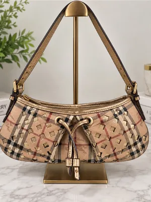 Vintage/Y2K Burberry Haymarket Check Laser-Cut Drawstring Shoulder Bag thumbnail 1