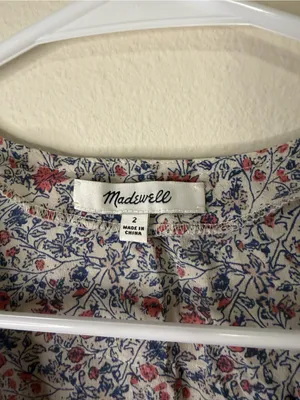 Madewell Cream Floral Button-Front Peplum Top with Pink & Blue Accents thumbnail 2